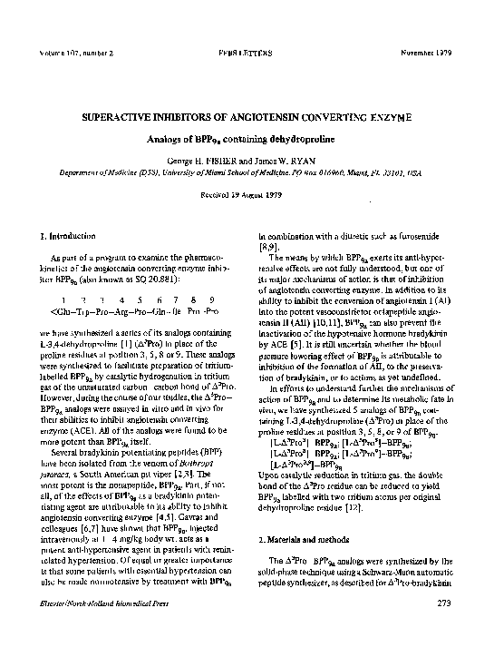 (PDF) Superactive inhibitors of angiotensin converting enzyme