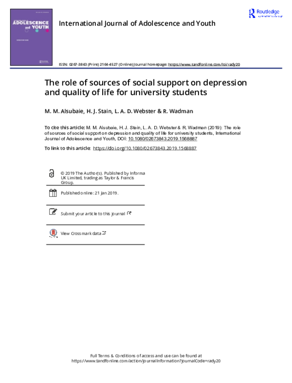 (PDF) The role of sources of social support on depression and quality ...