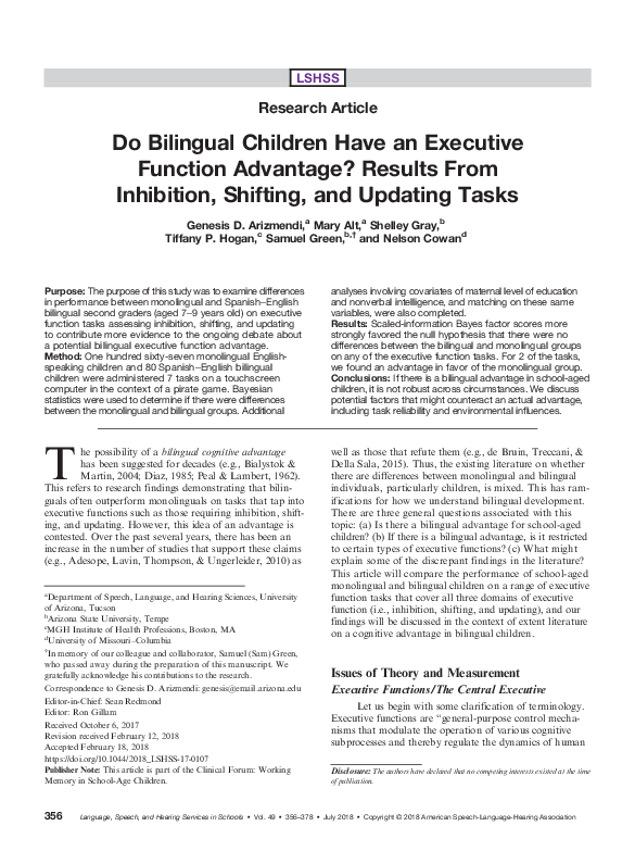(PDF) Do Bilingual Children Have an Executive Function Advantage ...