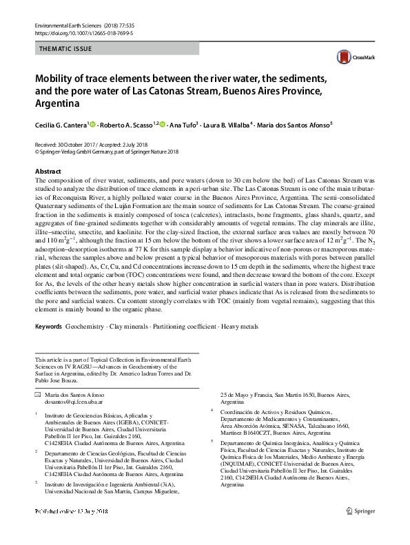 (PDF) Mobility of trace elements between the river water, the sediments ...