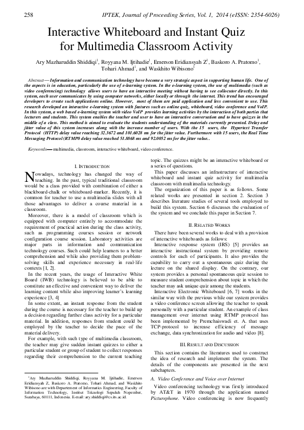 (PDF) Interactive Whiteboard and Instant Quiz for Multimedia Classroom