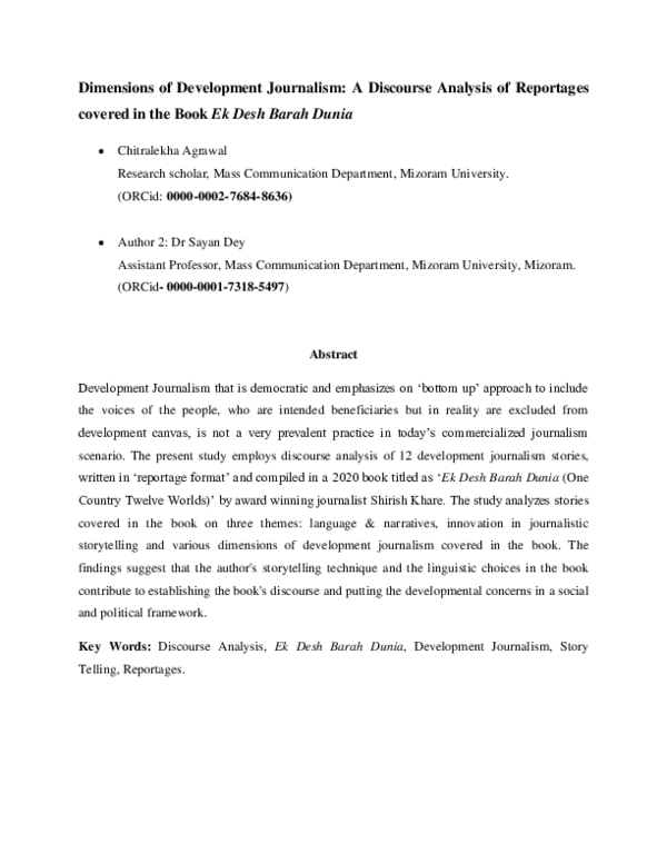 (PDF) Dimensions of Development Journalism: A Discourse Analysis of ...