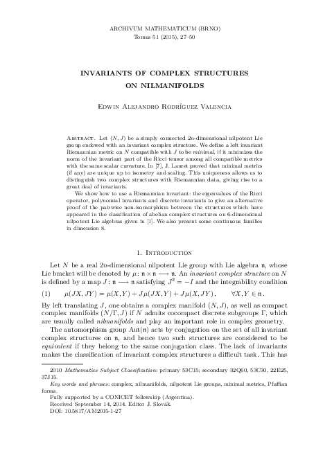 (PDF) Invariants of complex structures on nilmanifolds