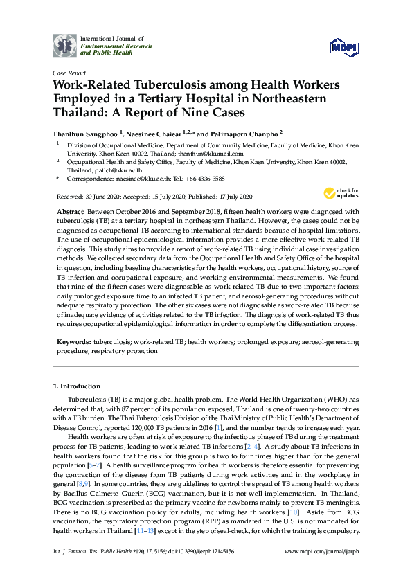 (PDF) Work-Related Tuberculosis among Health Workers Employed in a ...