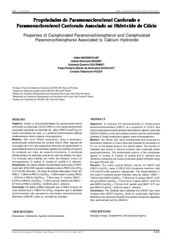 (PDF) Propriedades do Paramonoclorofenol Canforado e Paramonoclorofenol ...