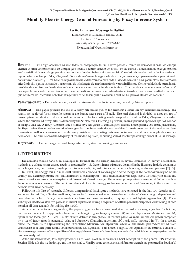 (PDF) Monthly Electric Energy Demand Forecasting by Fuzzy Inference System