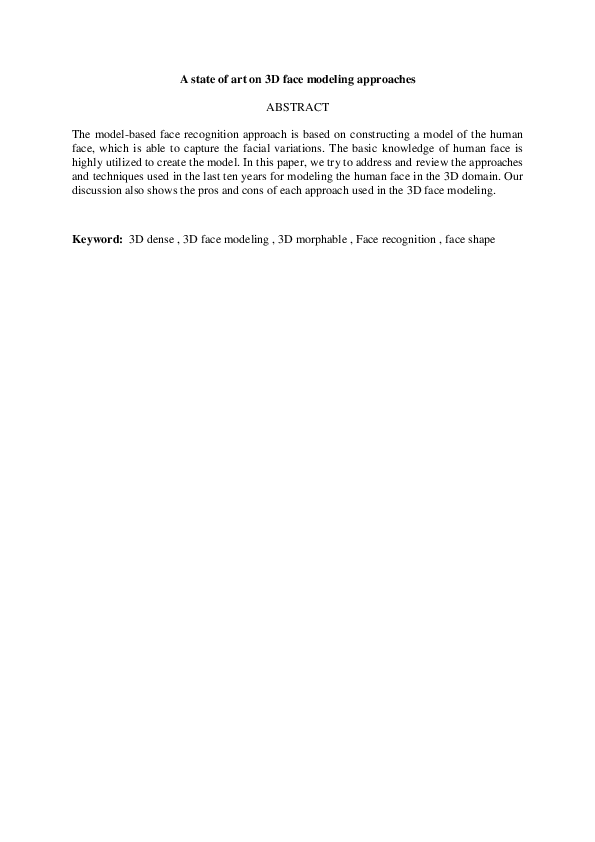 (PDF) A state of art on 3D face modeling approaches