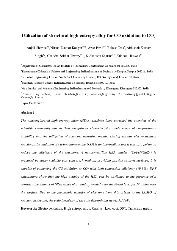 (PDF) Utilization of structural high entropy alloy for CO oxidation to CO2
