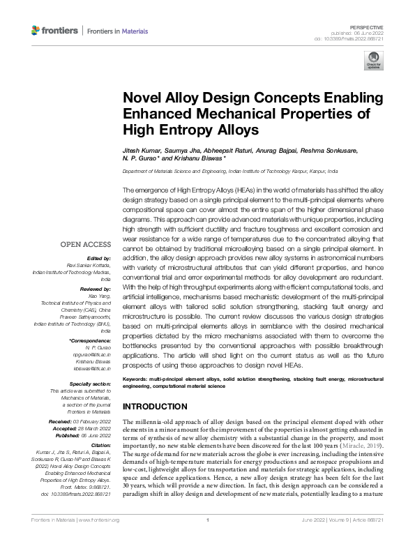 (PDF) Novel Alloy Design Concepts Enabling Enhanced Mechanical ...