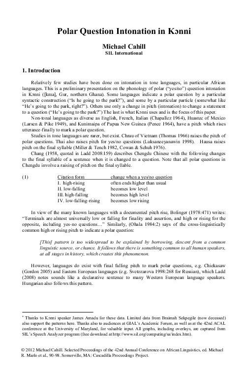 (PDF) Polar Question Intonation in Kɔnni