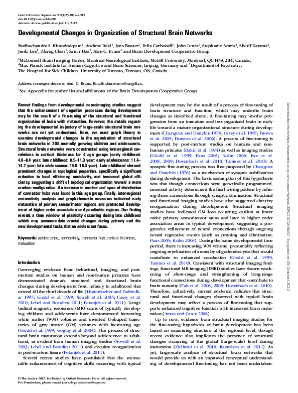 (PDF) Developmental Changes in Organization of Structural Brain Networks