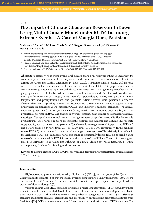 (PDF) The Impact of Climate Change on Reservoir Inflows Using Multi ...
