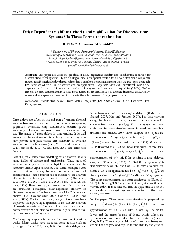 (PDF) Delay Dependent Stability Criteria and Stabilization for Discrete ...