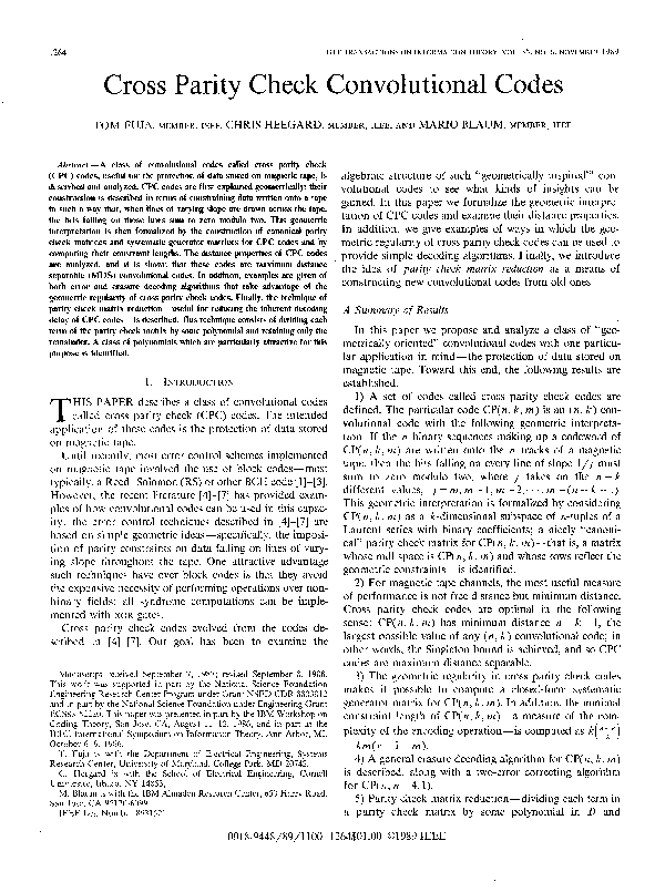 (PDF) Cross parity check convolutional codes