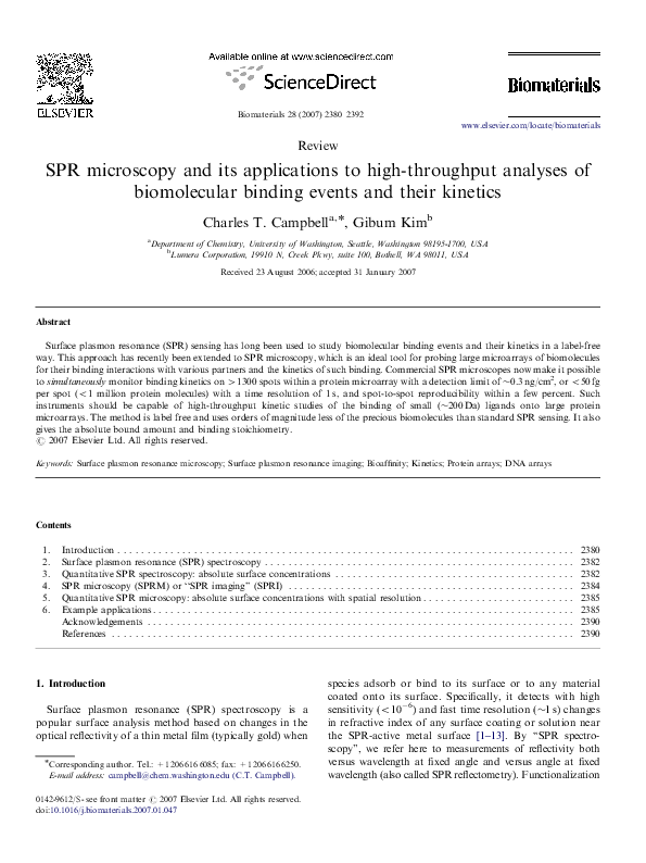 (PDF) SPR microscopy and its applications to high-throughput analyses ...