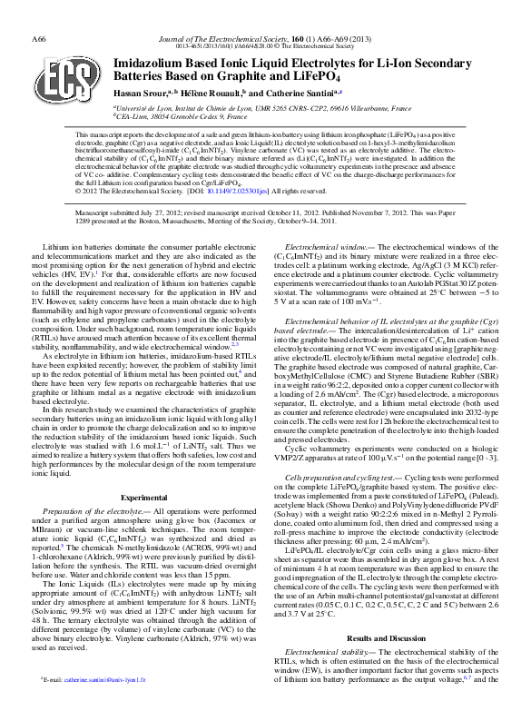 (PDF) Imidazolium Based Ionic Liquid Electrolytes for Li-Ion Secondary ...