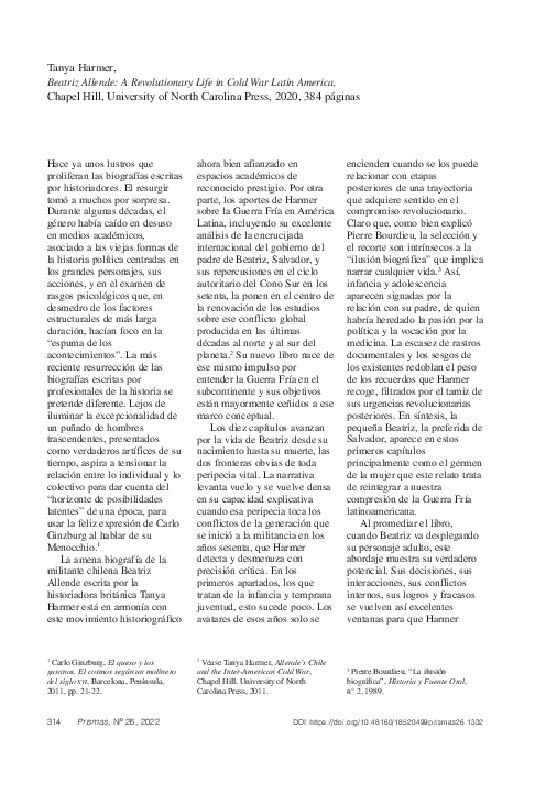 (PDF) Tanya Harmer, Beatriz Allende: A Revolutionary Life in Cold War ...