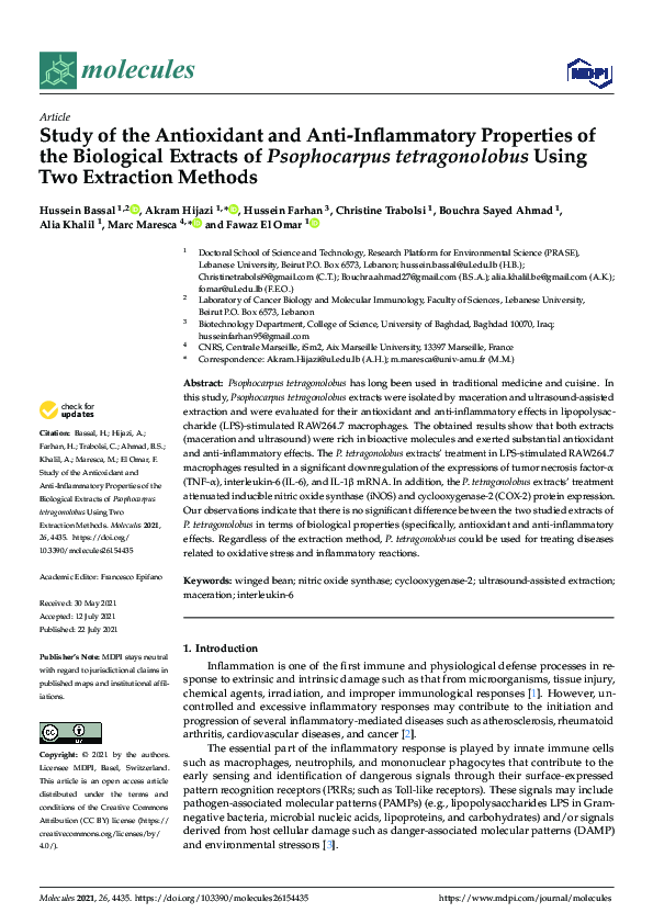 (PDF) Study of the Antioxidant and Anti-Inflammatory Properties of the ...