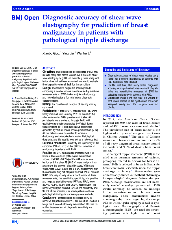 (PDF) Diagnostic accuracy of shear wave elastography for prediction of ...