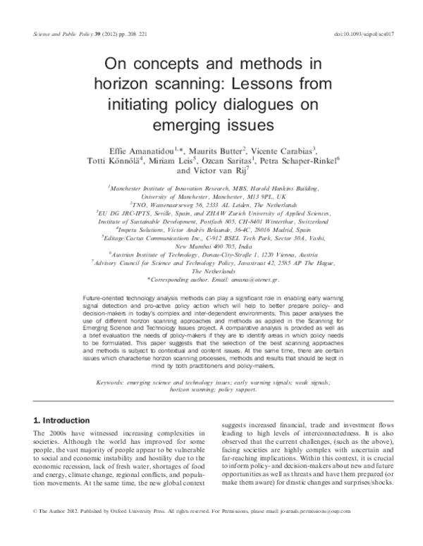 (PDF) On concepts and methods in horizon scanning: Lessons from ...