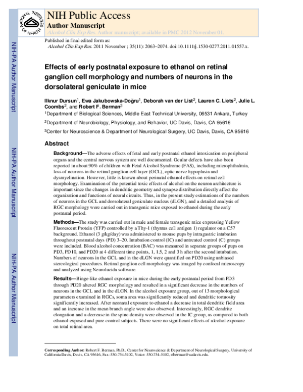 (PDF) Effects of Early Postnatal Exposure to Ethanol on Retinal ...