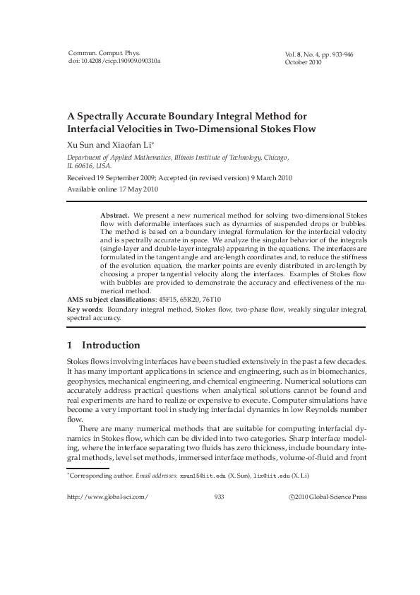 (PDF) A Spectrally Accurate Boundary Integral Method for Interfacial ...