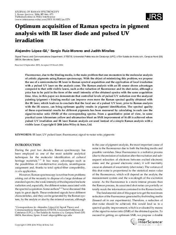 (PDF) Optimum acquisition of Raman spectra in pigment analysis with IR ...