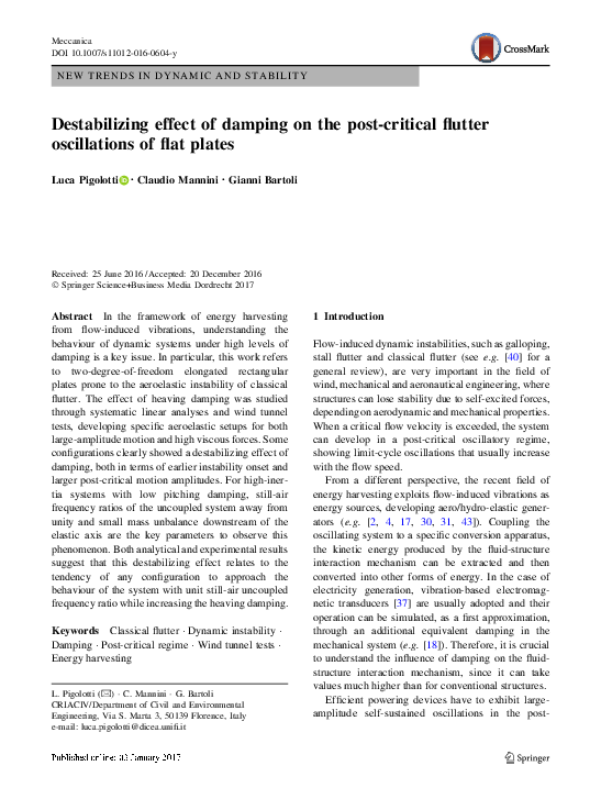 (PDF) Destabilizing effect of damping on the post-critical flutter ...