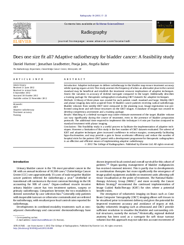 (PDF) Does one size fit all? Adaptive radiotherapy for bladder cancer ...