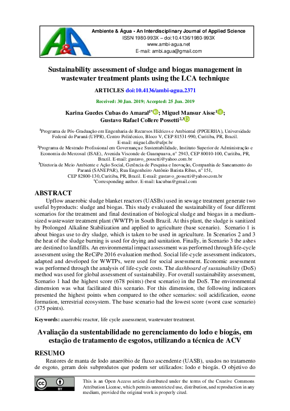(PDF) Sustainability assessment of sludge and biogas management in ...