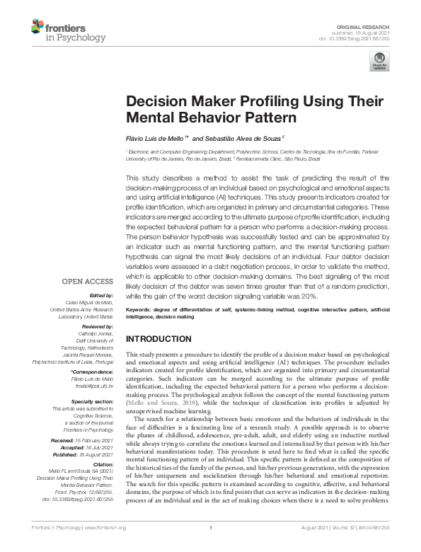 (PDF) Decision Maker Profiling Using Their Mental Behavior Pattern