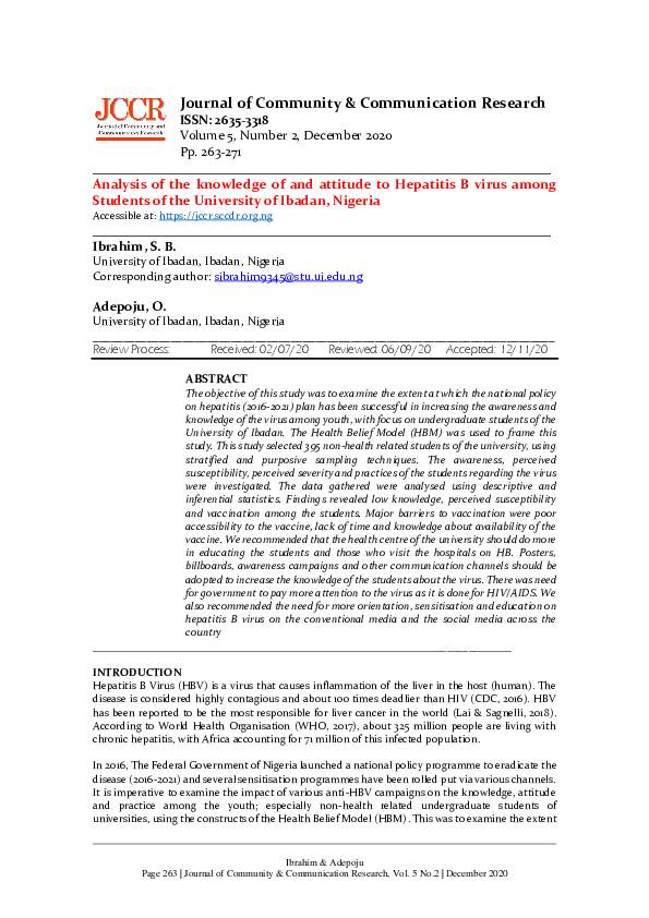 (PDF) Analysis of the knowledge of and attitude towards Hepatitis B ...