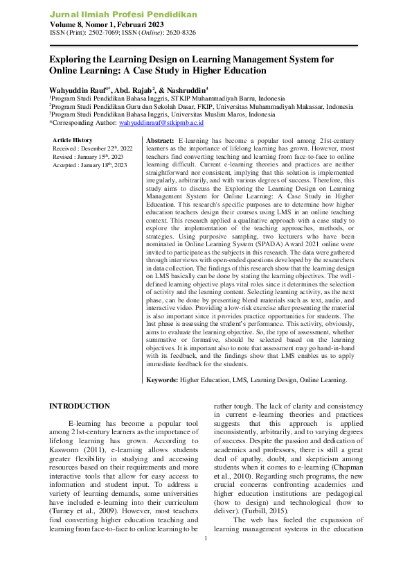 (PDF) Exploring the Learning Design on Learning Management System for ...