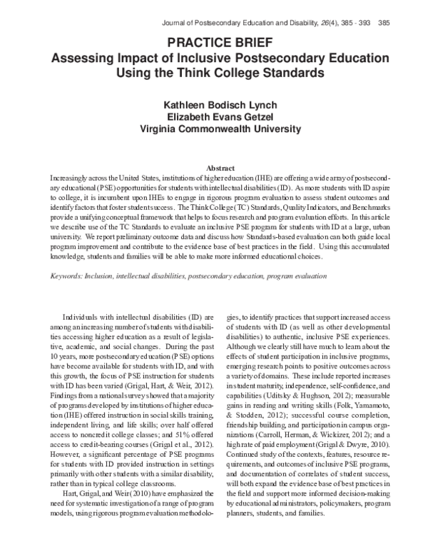 (PDF) Practice Brief Assessing Impact of Inclusive Postsecondary