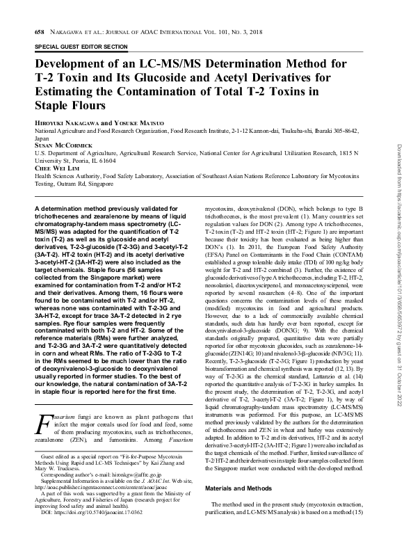 (PDF) Development of an LC-MS/MS Determination Method for T-2 Toxin and ...