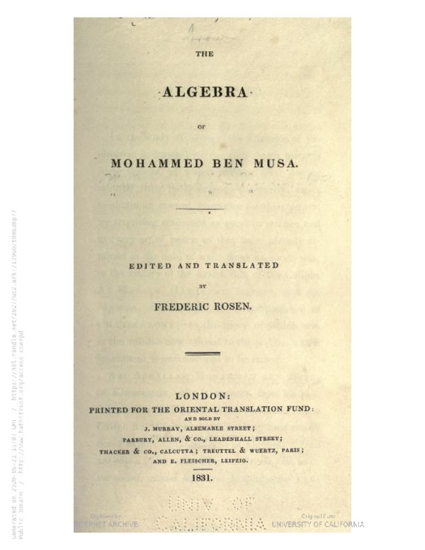 (PDF) The Algebra of Mohammed ben Musa