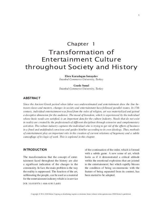 (PDF) Transformation of Entertainment Culture throughout Society and ...