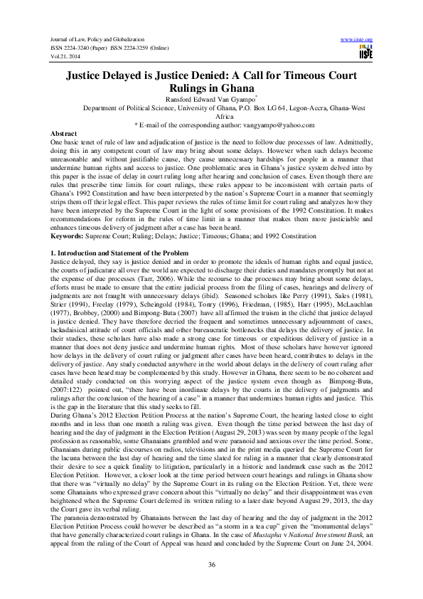 (PDF) Justice Delayed is Justice Denied: A Call for Timeous Court ...