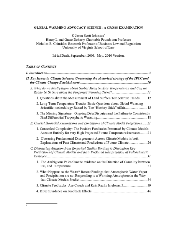 Global Warming Advocacy Science: A Cross Examination