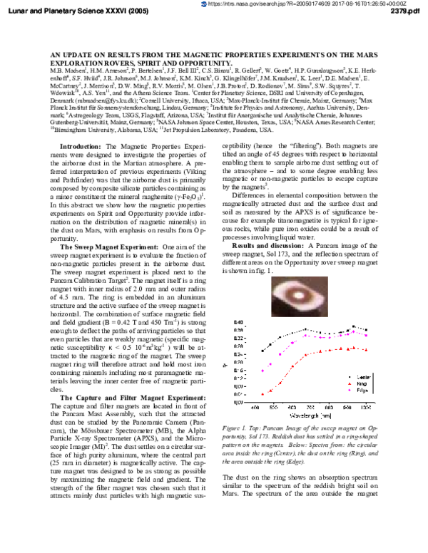 (PDF) Magnetic Properties of Mars Rover Experiments