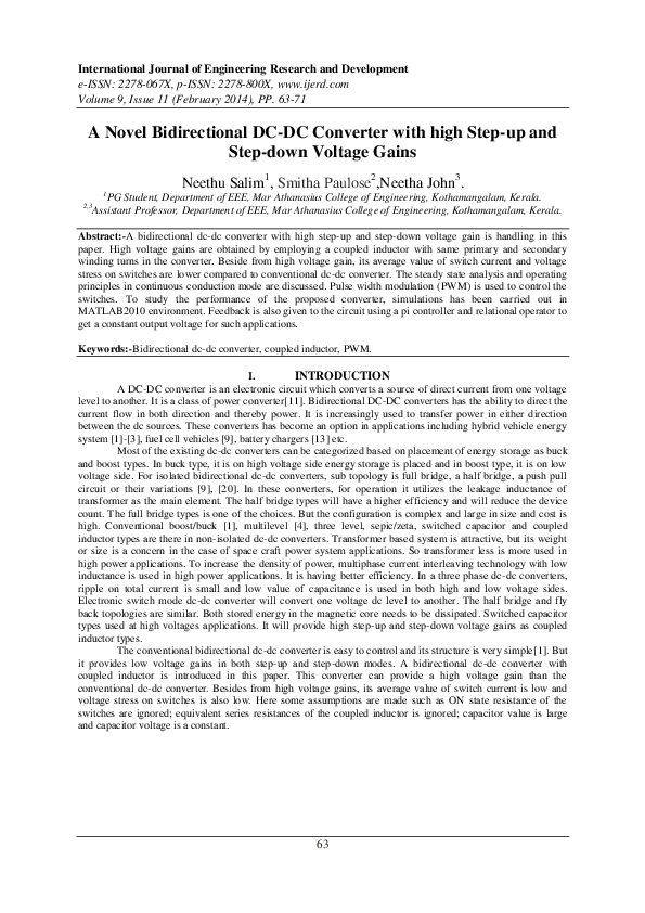 (PDF) A Novel Bidirectional DC-DC Converter with high Step-up and Step ...