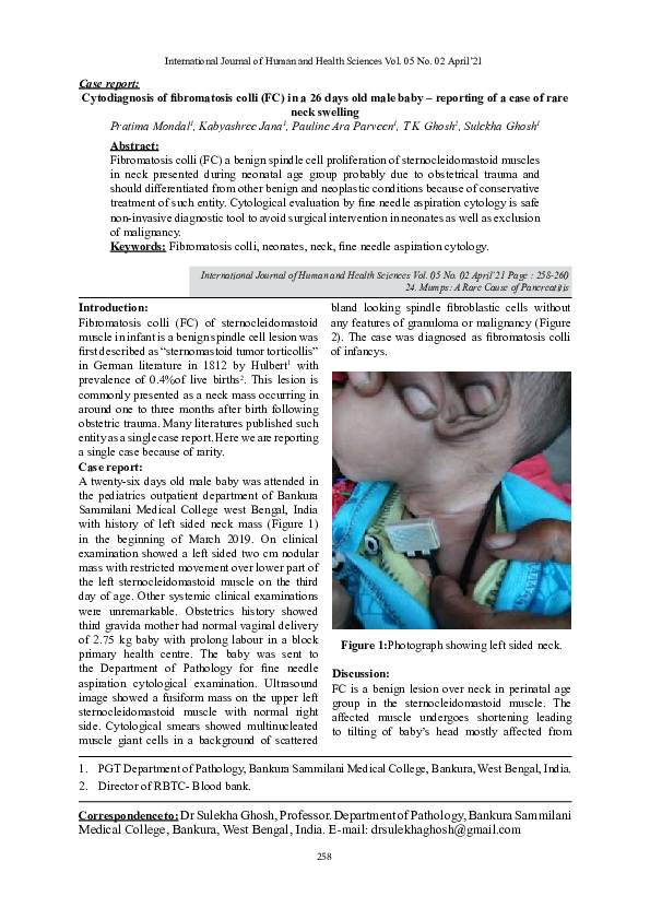 (PDF) Cytodiagnosis of fibromatosis colli (FC) in a 26 days old male ...
