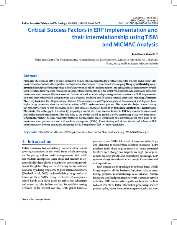 (PDF) Critical Success Factors in ERP Implementation and their ...