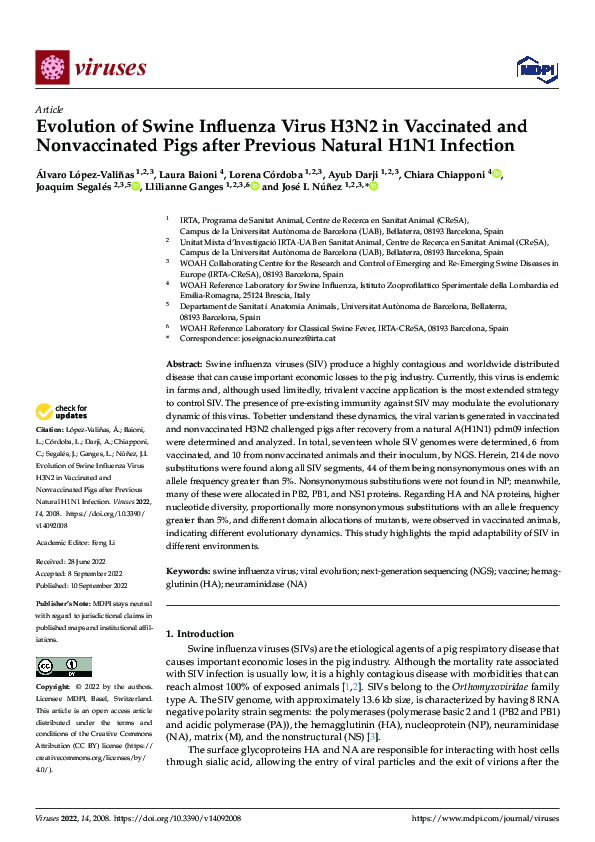 (PDF) Evolution of Swine Influenza Virus H3N2 in Vaccinated and ...