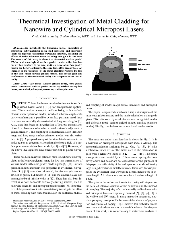 (PDF) Theoretical Investigation of Metal Cladding for Nanowire and ...