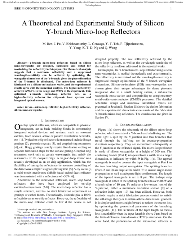 (PDF) A Theoretical and Experimental Study of Silicon Y-Branch Micro ...