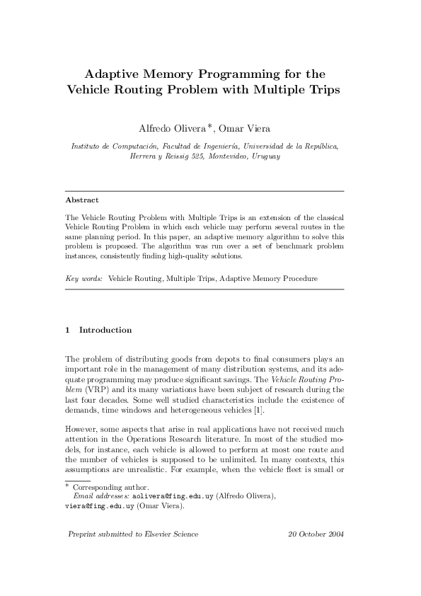 (PDF) Adaptive memory programming for the vehicle routing problem with ...