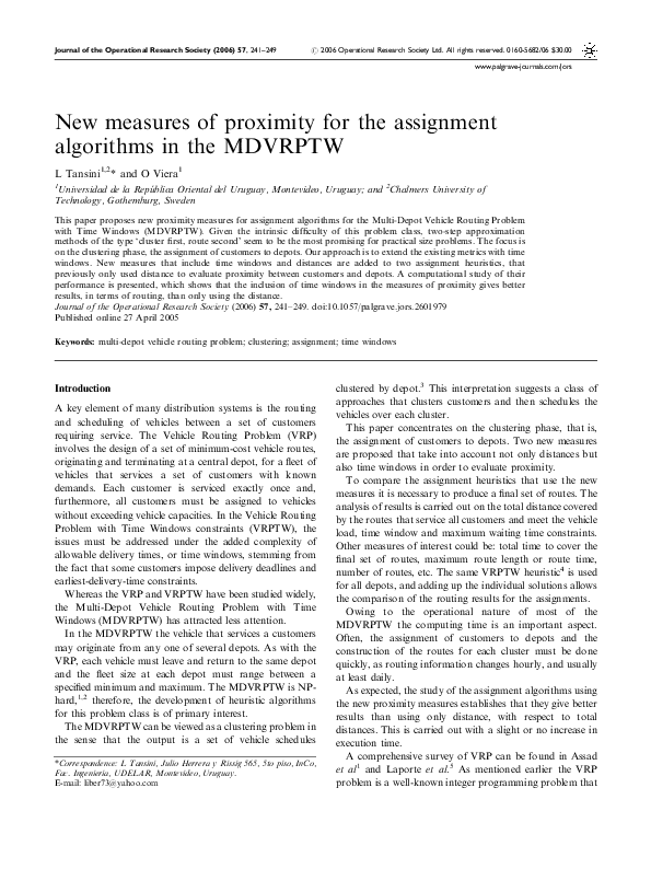 (PDF) New measures of proximity for the assignment algorithms in the ...