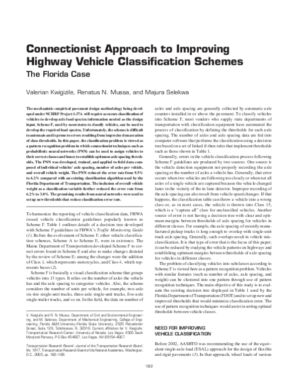(PDF) Connectionist Approach to Improving Highway Vehicle ...