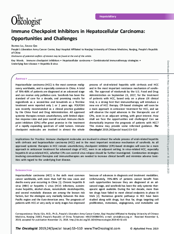 (PDF) Immune Checkpoint Inhibitors in Hepatocellular Carcinoma ...